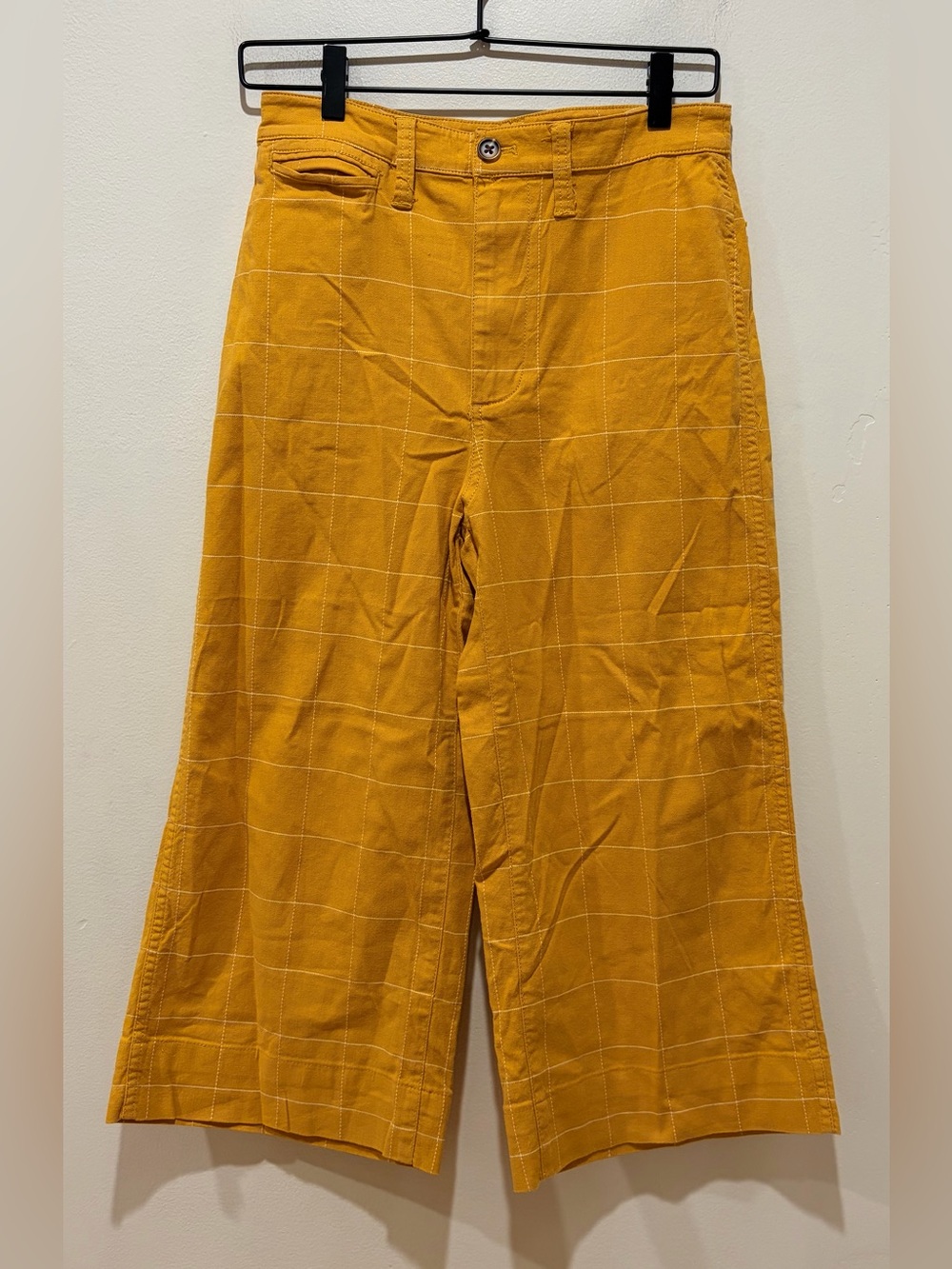 Madewell Emmett Windowpane Crop Wide Leg Pants in Golden Mustard Yellow Size 26